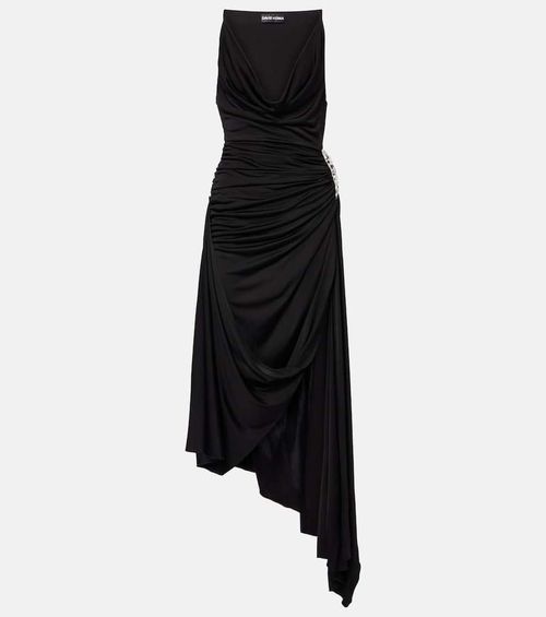 Asymmetric crystal-embellished gown
