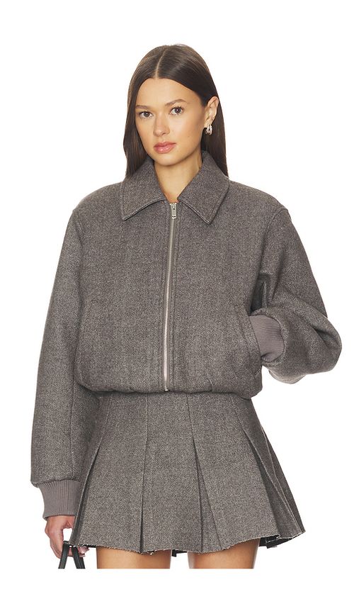 NICHOLAS Frida Bomber Wool Blend Jacket in Charcoal. - 0 also