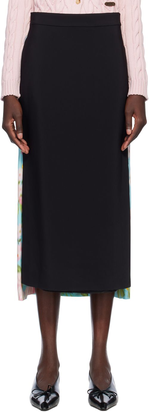 Moschino Blue & Black Crêpe & Satin Midi Skirt