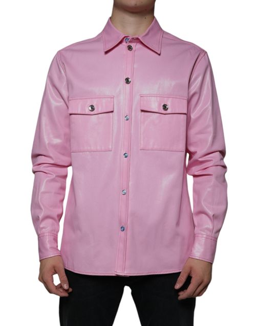 Cotton Collared Button-Down Shirt — Pink