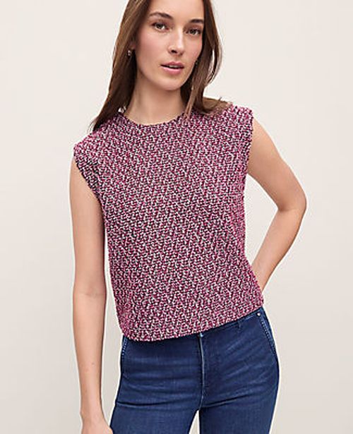 Ann Taylor Tweed Crew Neck Shell Top