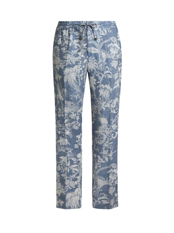 Cotton Jacquard Jogging Trousers With Floral Motif