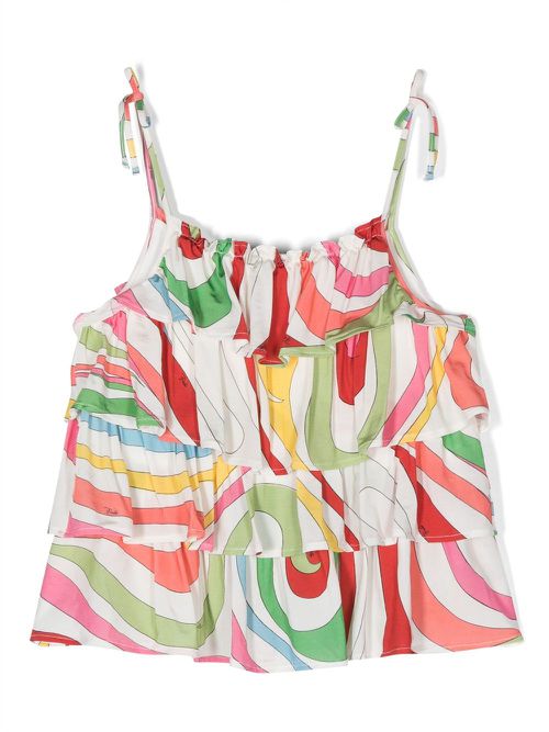 Graphic-print tiered blouse - White