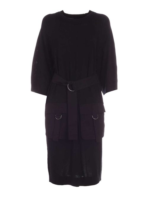 Maxi front pockets dress in black
