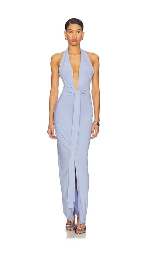 Norma Kamali x REVOLVE Tie Front Halter Gown in Baby Blue.  XXS. Also in