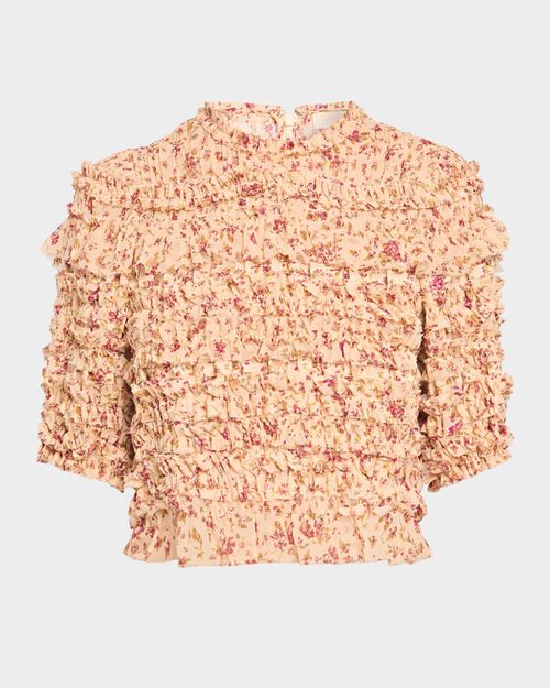 Mabel Short-Sleeve Silk Top