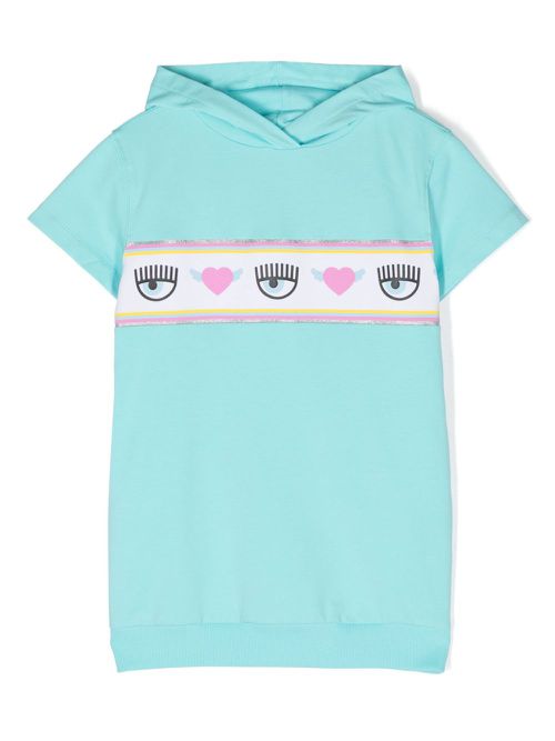 Eyelike-motif hooded dress - Blue