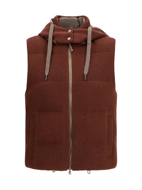 Hooded Down Vest — Brown