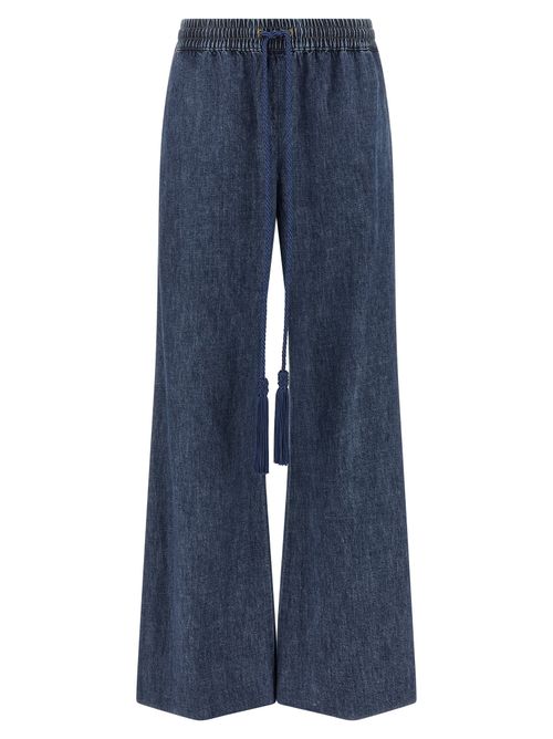 Wide Flare Cotton Denim Jeans — Blue
