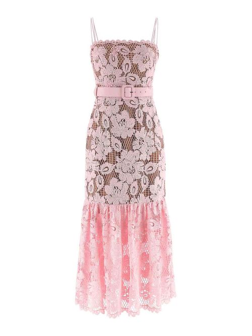 Pink Crochet Lace Midi Dress