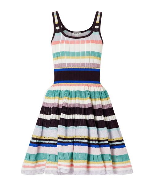 Tiered pointelle-knit mini dress