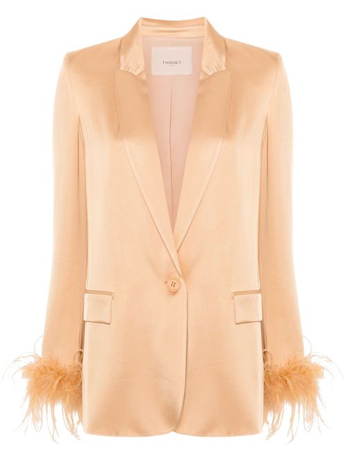 Feathers-detailed satin blazer - Neutrals