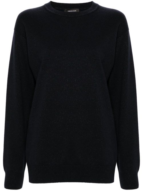 Glittered Crew-Neck Sweater — Black