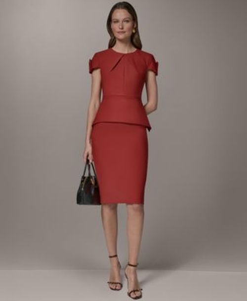 Womens Crewneck Peplum Top Pencil Midi Skirt