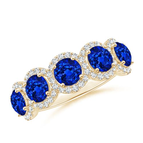 Angara 2.3 Carats Half Eternity Five-Stone Sapphire Halo Ring in 18K Yellow Gold