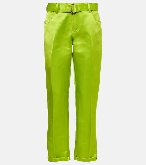 Cuffed silk straight pants