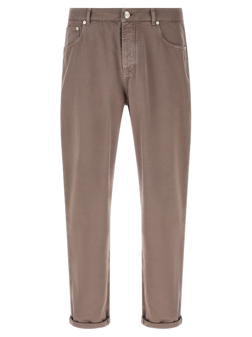 Garment-Dyed Cotton Trousers — Brown