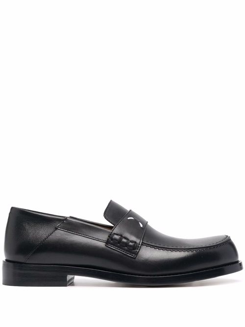 Four-stitch logo leather loafers - Black