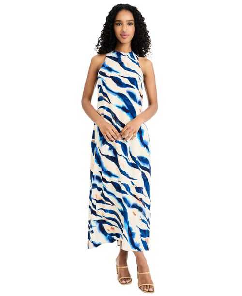 Women's Printed Halter Neck Midi Dress - Cream/Blue