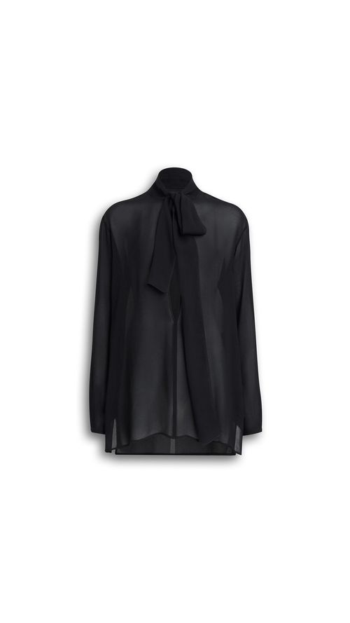 Maison Tie-Neck Georgette Blouse — Black