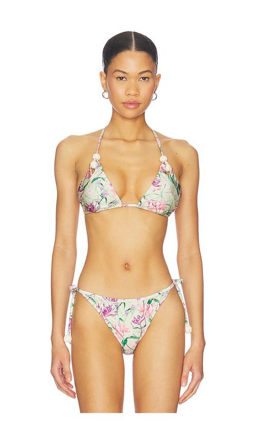 PatBO Honey Flower Lace Triangle Bikini Top in Green,Purple. - M also in L