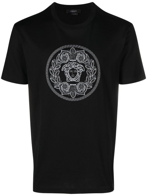 Embroidered-logo cotton T-shirt - Black