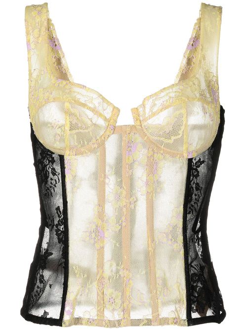 Lace panelled corset top - Black
