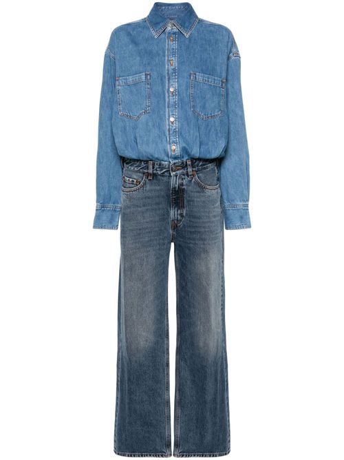 Panelled-design denim jumpsuit - Blue