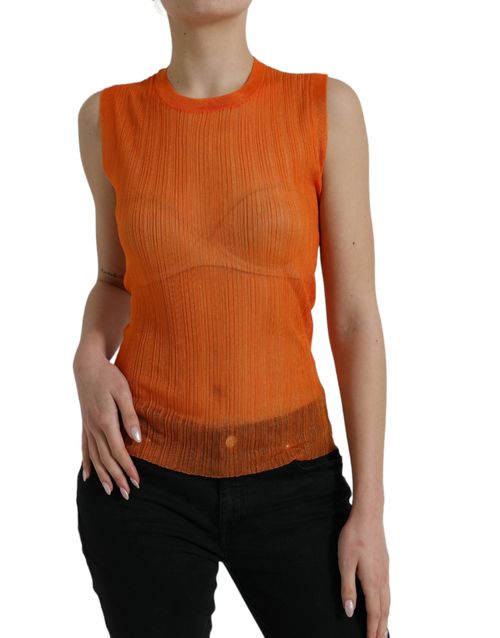 Ribbed Polyester Tank Top — Orange