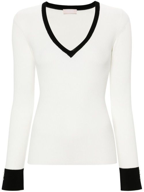 Contrasting-trim ribbed jumper - White