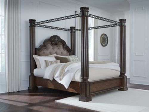 Maylee California King Canopy Bed, Dark Brown