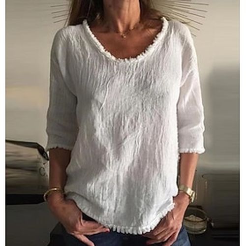 Women's Shirt Boho Shirt Fringe Solid Color Bohemia Vacation Daily V Neck Regular Tops Casual Daily Holiday White Yellow Red Grey Summer Spring