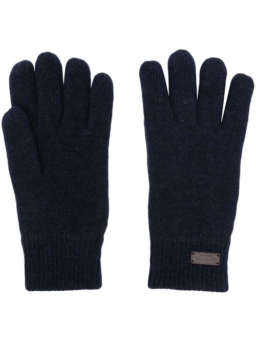 Logo-patch ribbed gloves - Blue