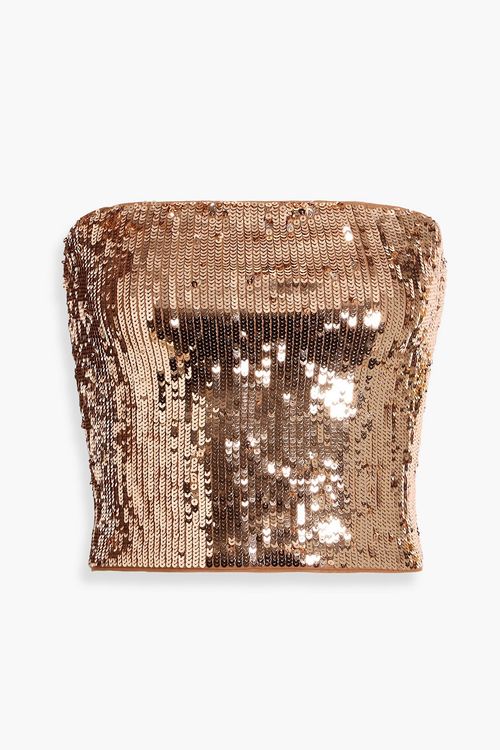 Alice Olivia - Vivi cropped sequined stretch-tulle top - Metallic - US 8