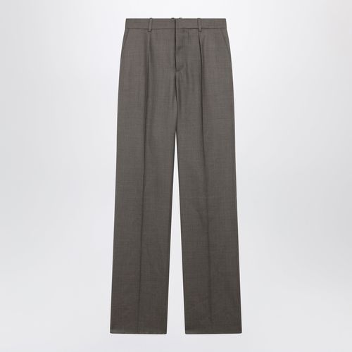 Saint Laurent Midrise Tailored Straightleg Wool Trousers In Brown