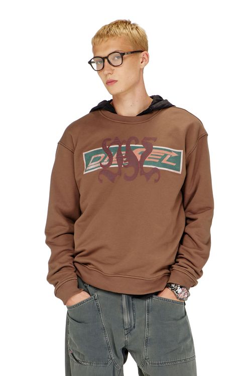 Sweatshirt with graphic prints and patches - Sweaters - Man - Brown