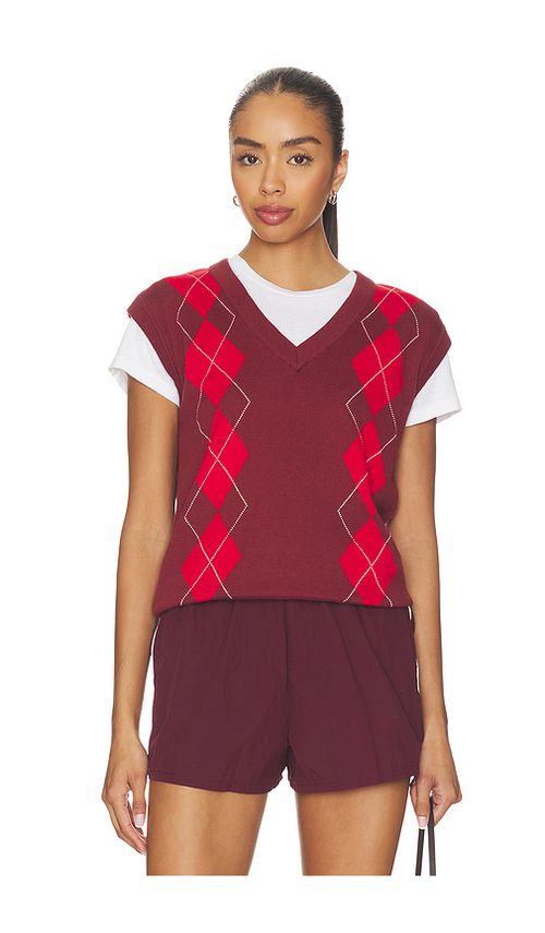 Varley Ruben Argyle Knit Vest Top in Burgundy. L. Also in XS, S