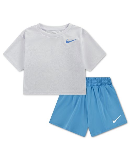 Girls' Toddler 2T-4T Lace It Up Crewneck T-Shirt and Swing Shorts, 2-Piece Set - University Blue, Gray