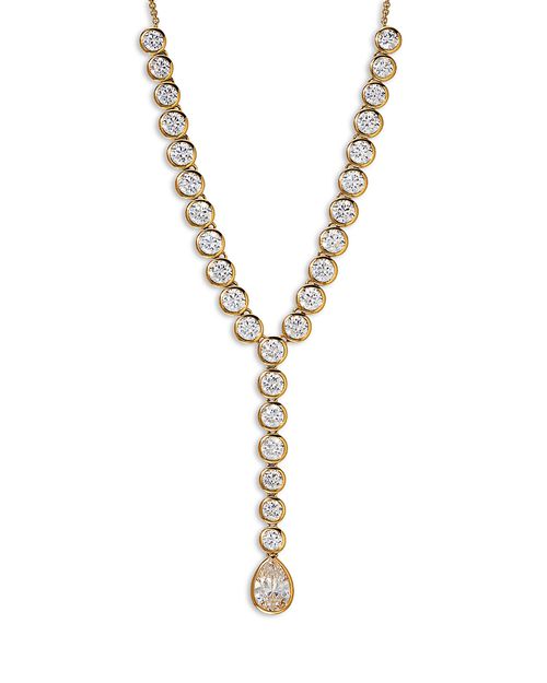 Cubic Zirconia Bezel Lariat Necklace in 18K Gold Plated, 16-18