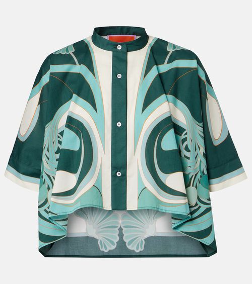 Foulard printed cropped cotton muslin shirt