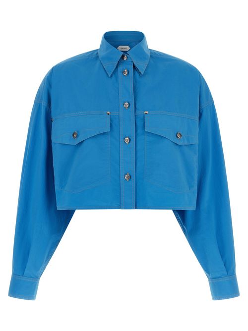Medusa-Button Cotton Poplin Shirt — Blue