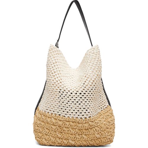 Beige & Off-White Belted Paper Raffia Tote