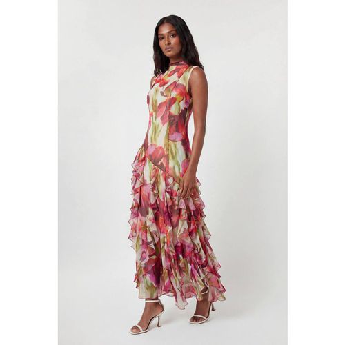 Karen Millen Women's Crinkle Floral Print Beaded High Neck Maxi Dre