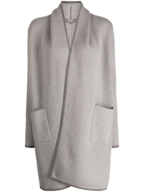 Herringbone-pattern cashmere cardigan - Grey