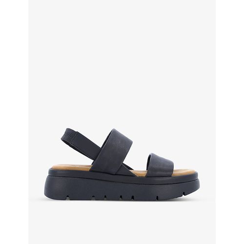 Womens Black-leather Location Padded Leather Flatform Sandals
