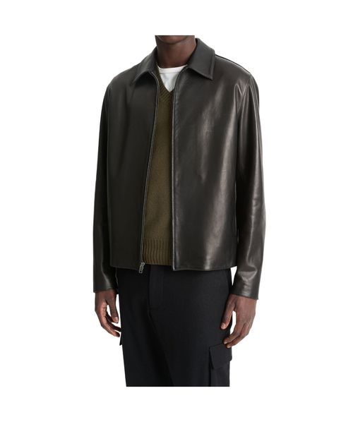Leather jacket with zipper front