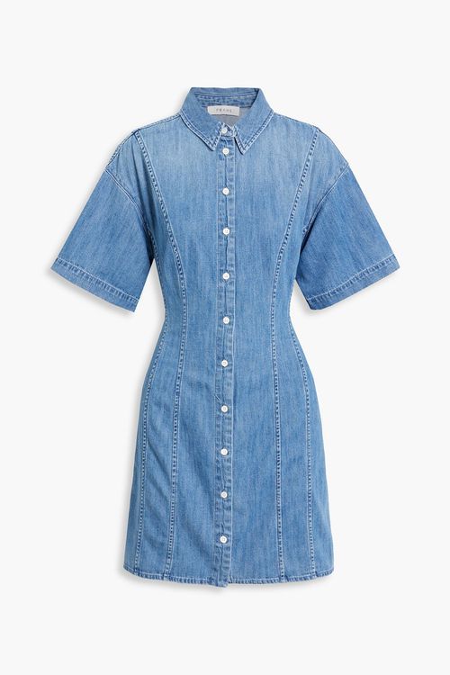 FRAME - Shirred denim mini dress - Blue - XXS