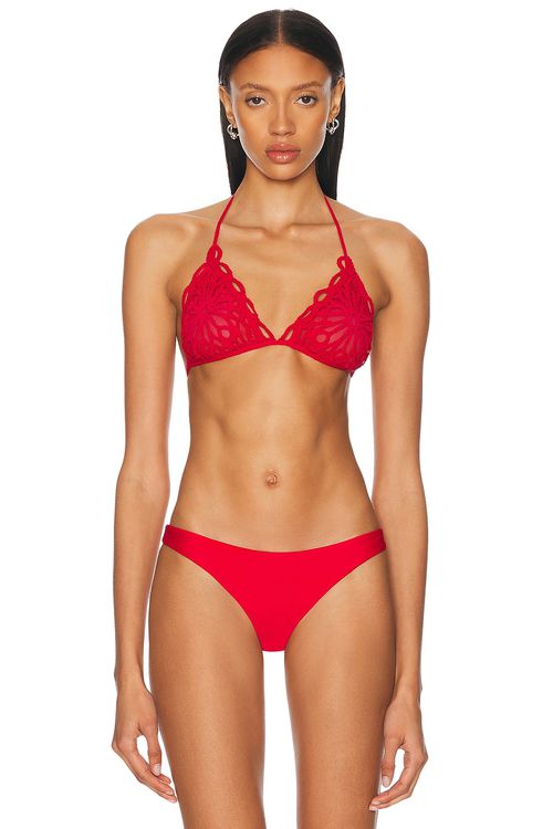 Norma Kamali Scallop Bikini Bra in Tiger Red - Red. XS also in