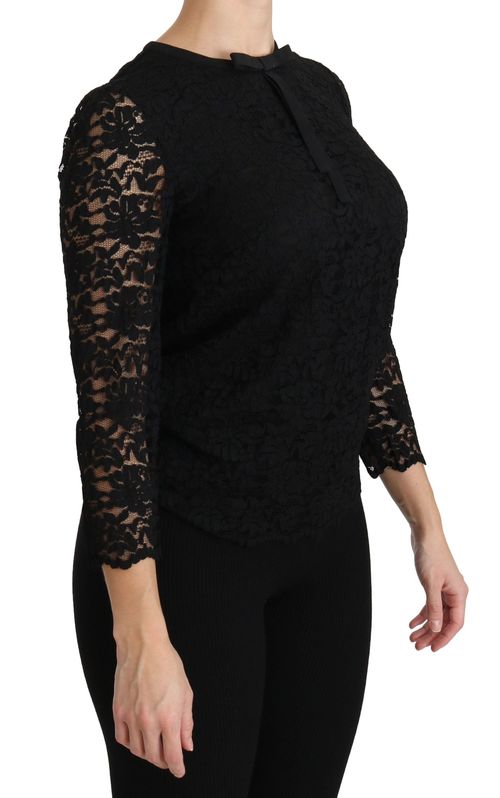Lace Long-Sleeve Blouse — Black