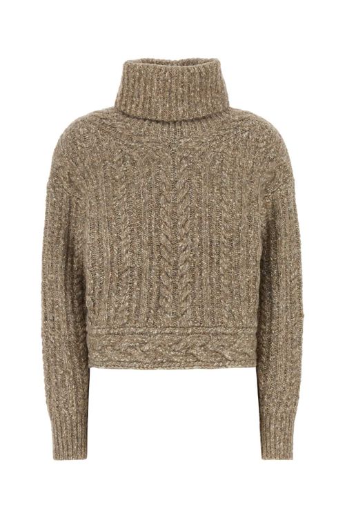 Cable-Knit Wool Blend Sweater — Taupe